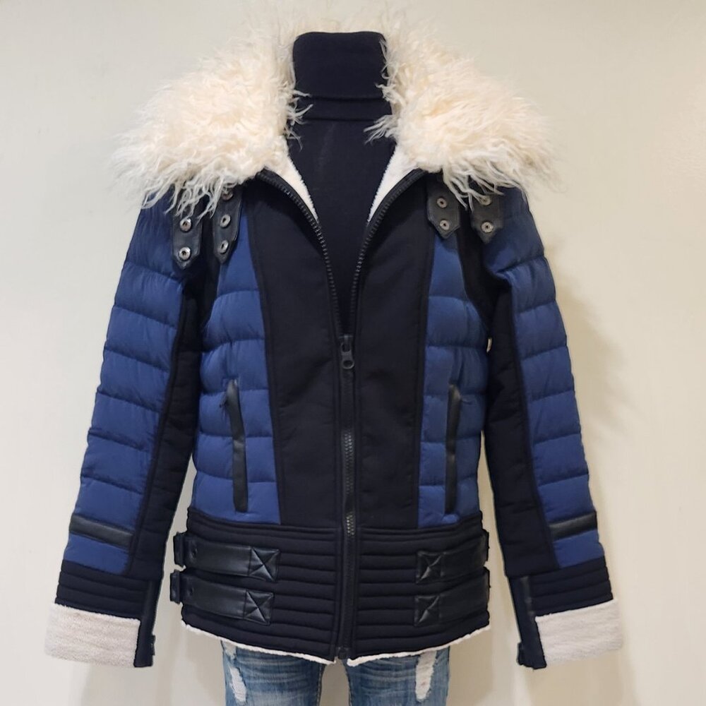 💋ABSOLUTELY STUNNING!💋AVIATOR DOWN PUFFER W/ MONGOLIAN FUR COLLAR IN INK